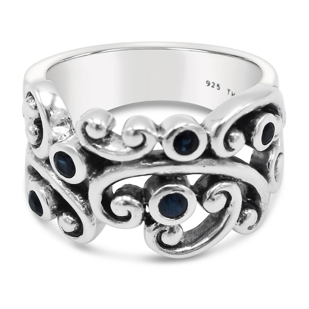 Elyse Ryan Sterling Silver Blue Sapphire Open Scroll Band Ring (Size 10)
